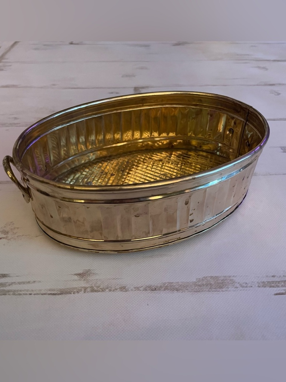 Vintage Solid Brass Oblong Planter - Picture 2 of 9